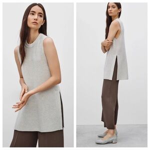 Aritzia-Wilfred Palmier Knit White Long Sweater Top (Size:Small)